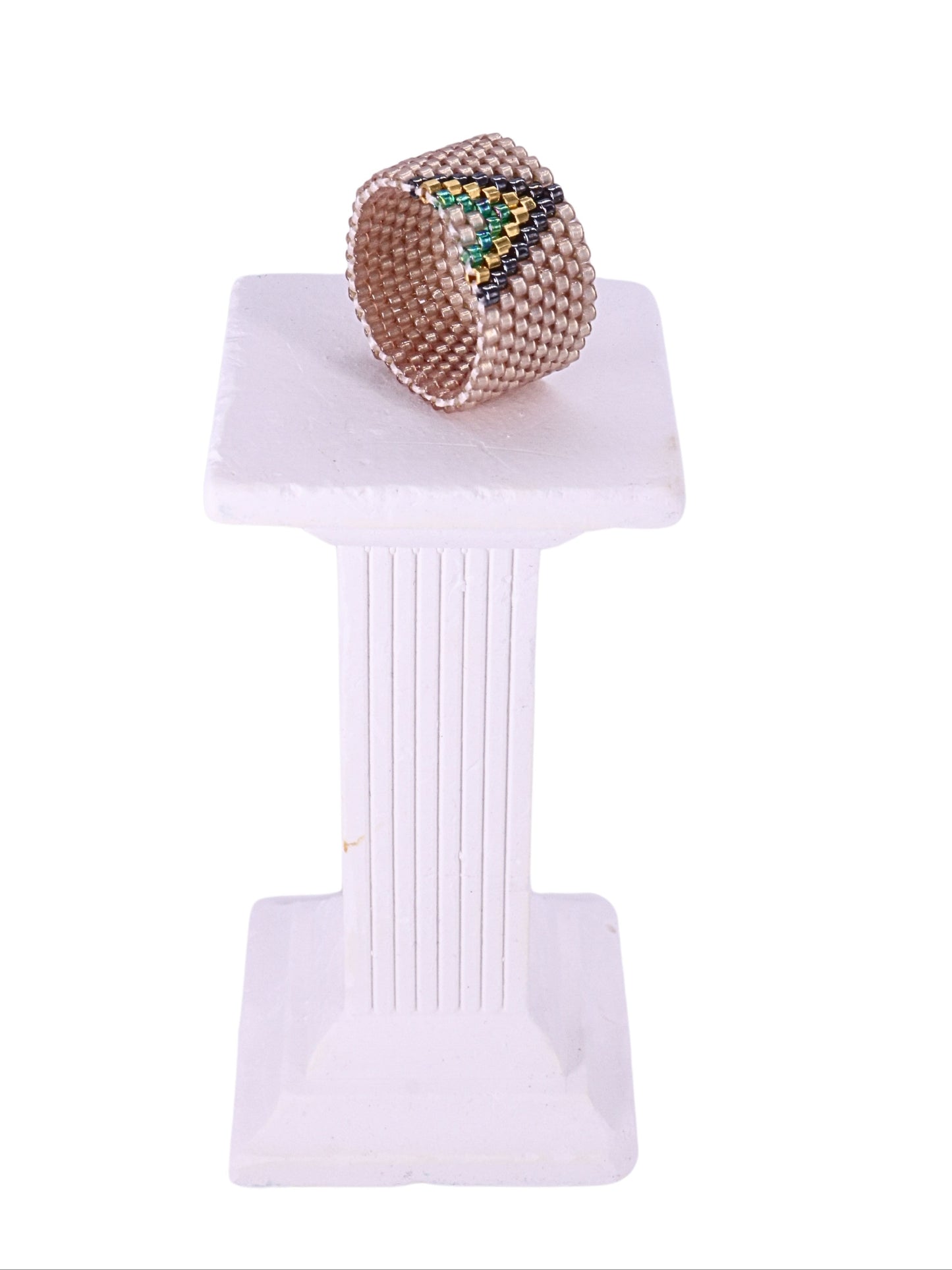 Miyuki Delica Ring – Gold/Yellow with Green and Burgundy