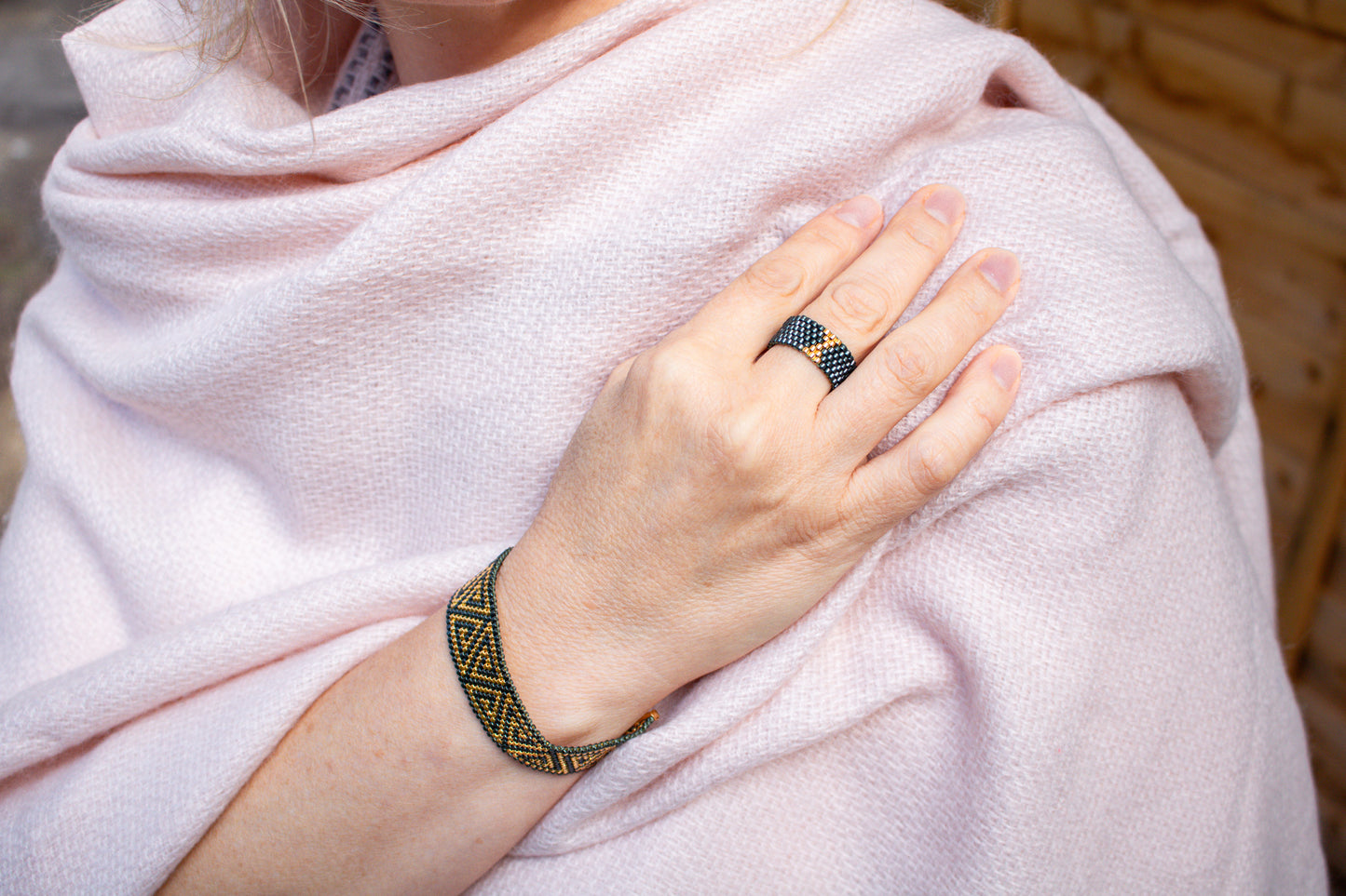 Miyuki Delica Bracelet – Gold/Yellow with White and Gold/Yellow with Dark Grey