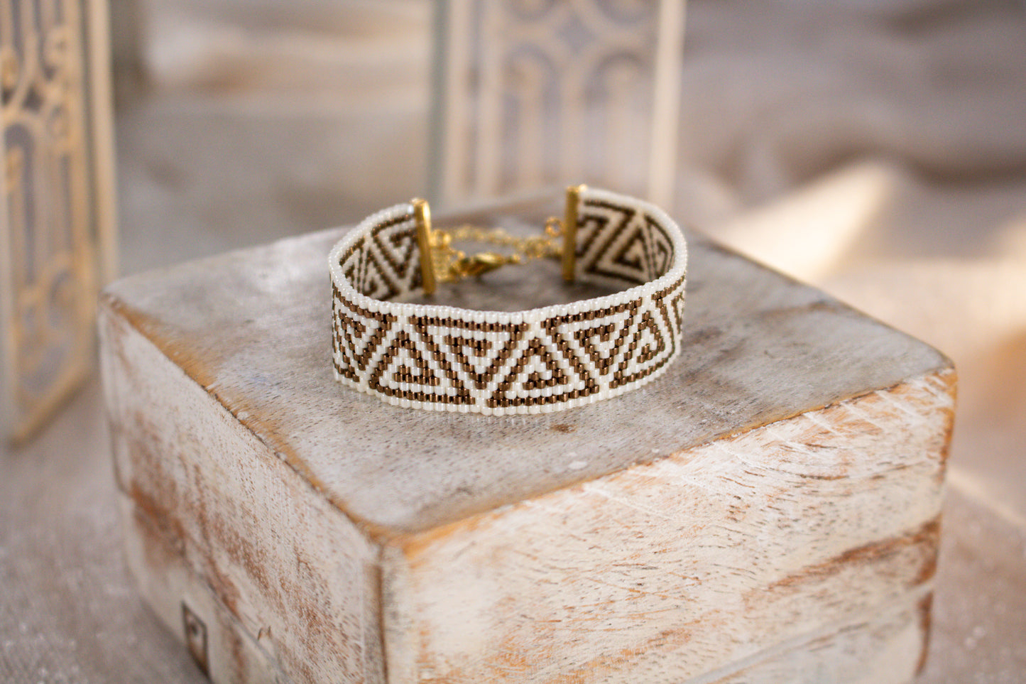 Miyuki Delica Bracelet – Gold/Yellow with White and Gold/Yellow with Dark Grey