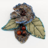 Handmade Blue and Green Wool Brooch with Glass Beads