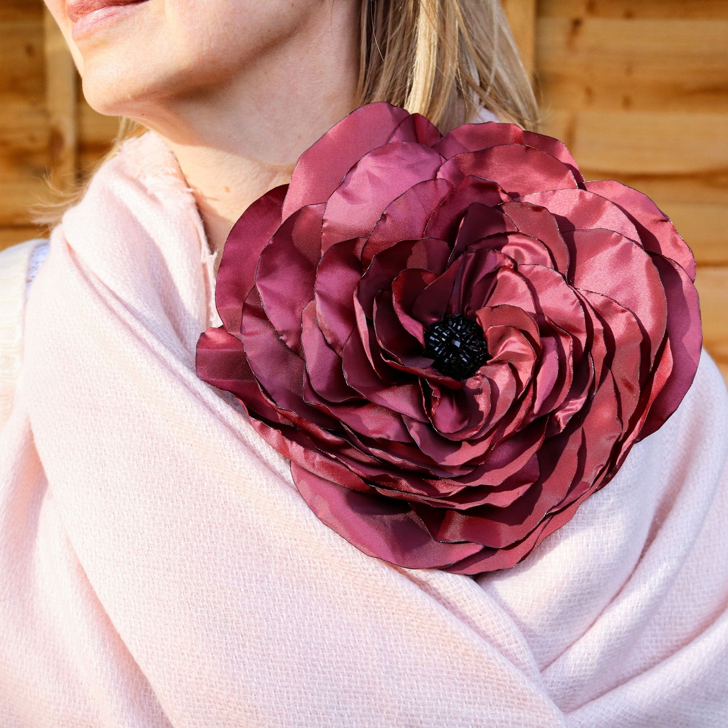 Burgundy Flower Brooch — Handmade Charm