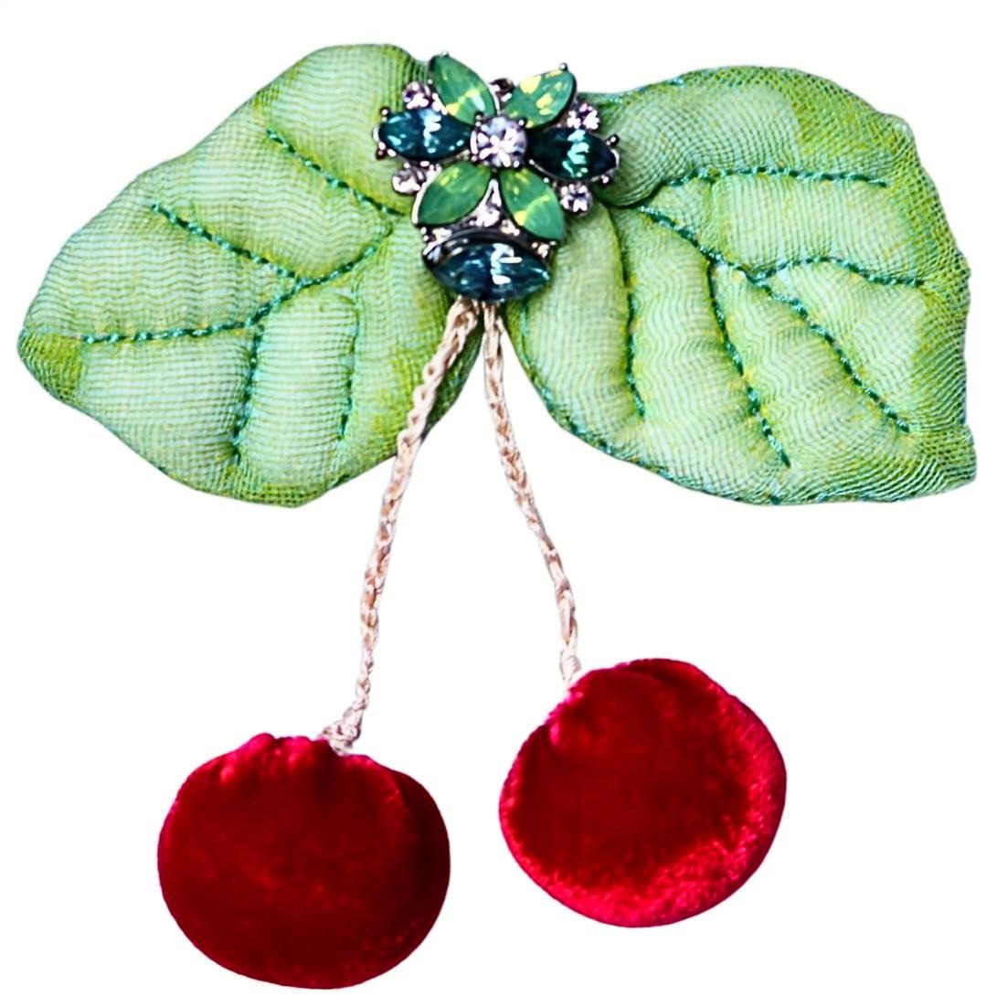 Cherry Velvet Brooch — Handmade Elegance