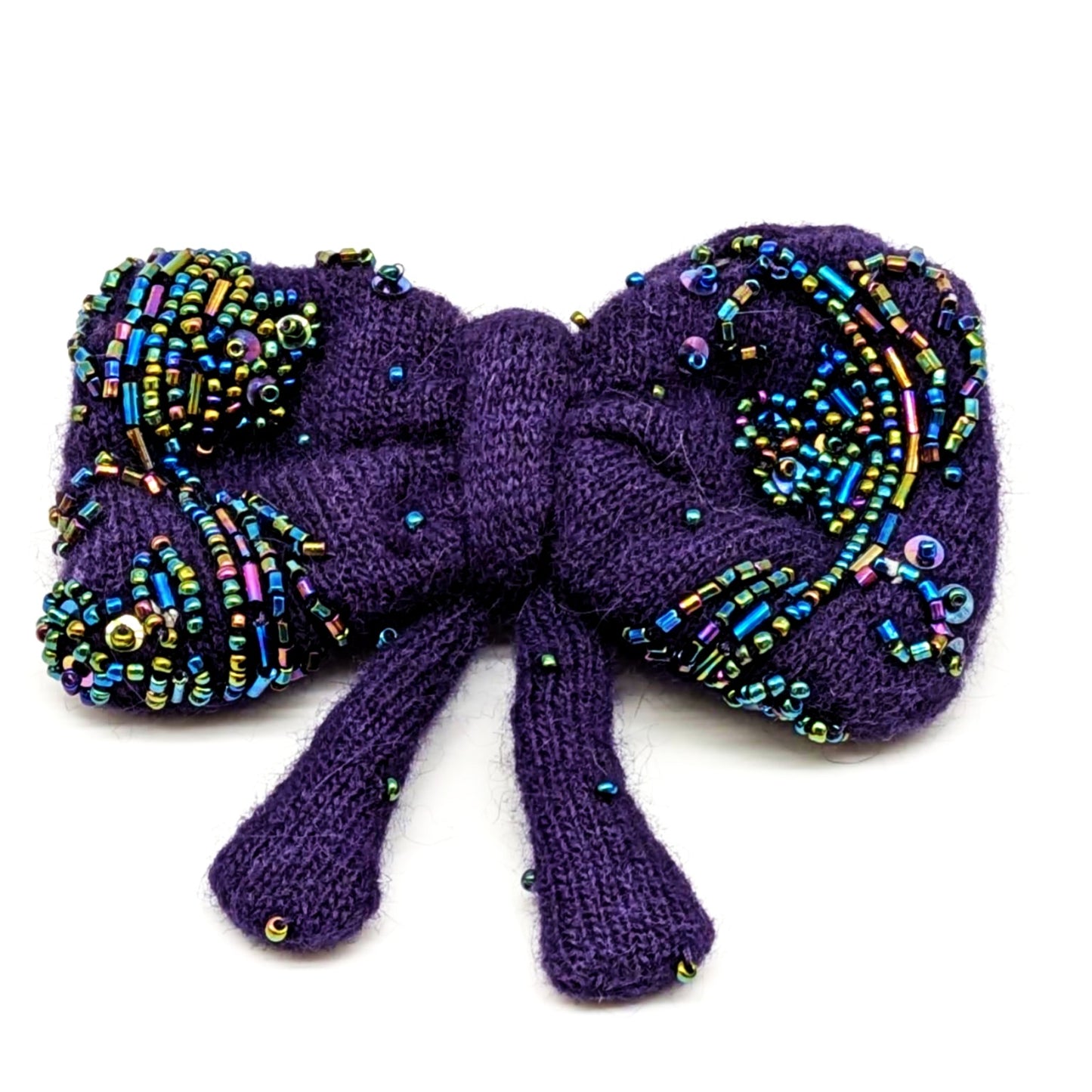 Purple Handmade Bow Brooch with Glass Beads