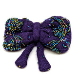 Purple Handmade Bow Brooch with Glass Beads