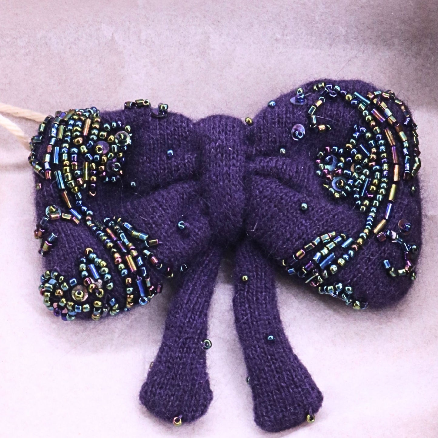 Purple Handmade Bow Brooch with Glass Beads
