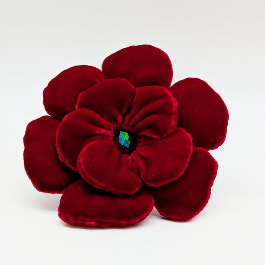 Red Velvet Flower Brooch — Handmade Elegance