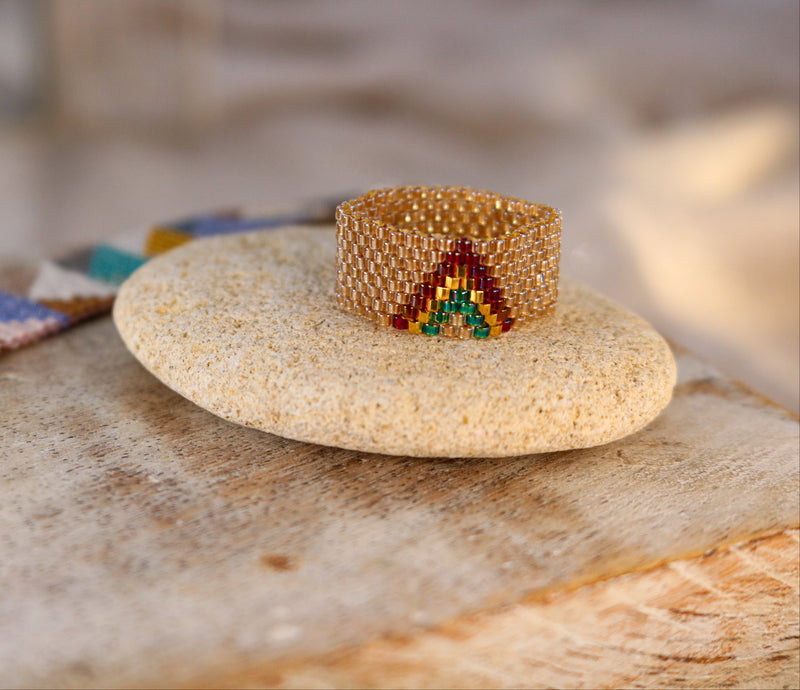 Miyuki Delica Ring – Gold/Yellow with Green and Burgundy